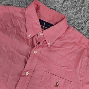 Ralph‎ Lauren Large Pink S/S Button Down Slim Fit Cotton Chambray Oxford Shirt